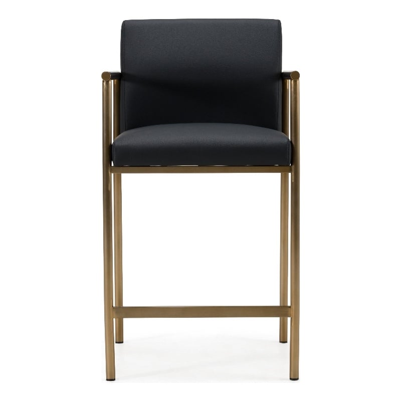 Custer - Modern Black Vegan Leather & Brass Counter Chair