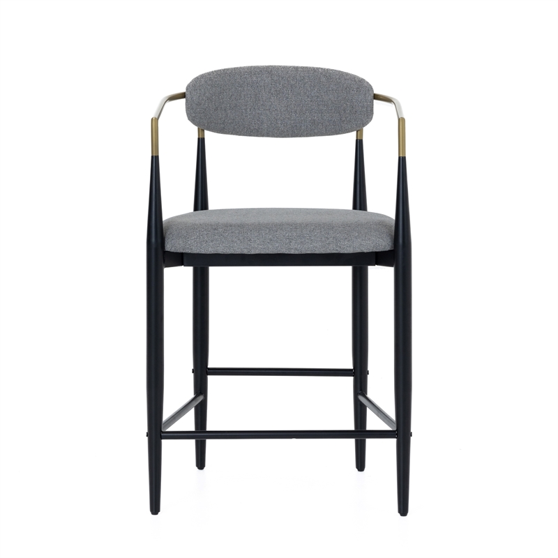 Buchtel - Mid-Century Modern Medium Grey & Gold Arm & Black Counter Chair
