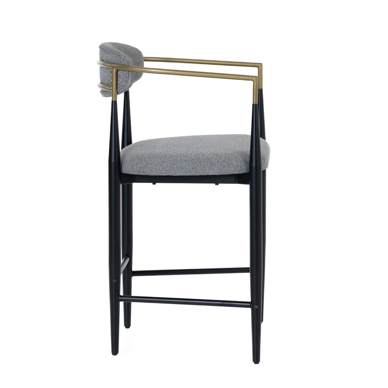 Buchtel - Mid-Century Modern Medium Grey & Gold Arm & Black Counter Chair