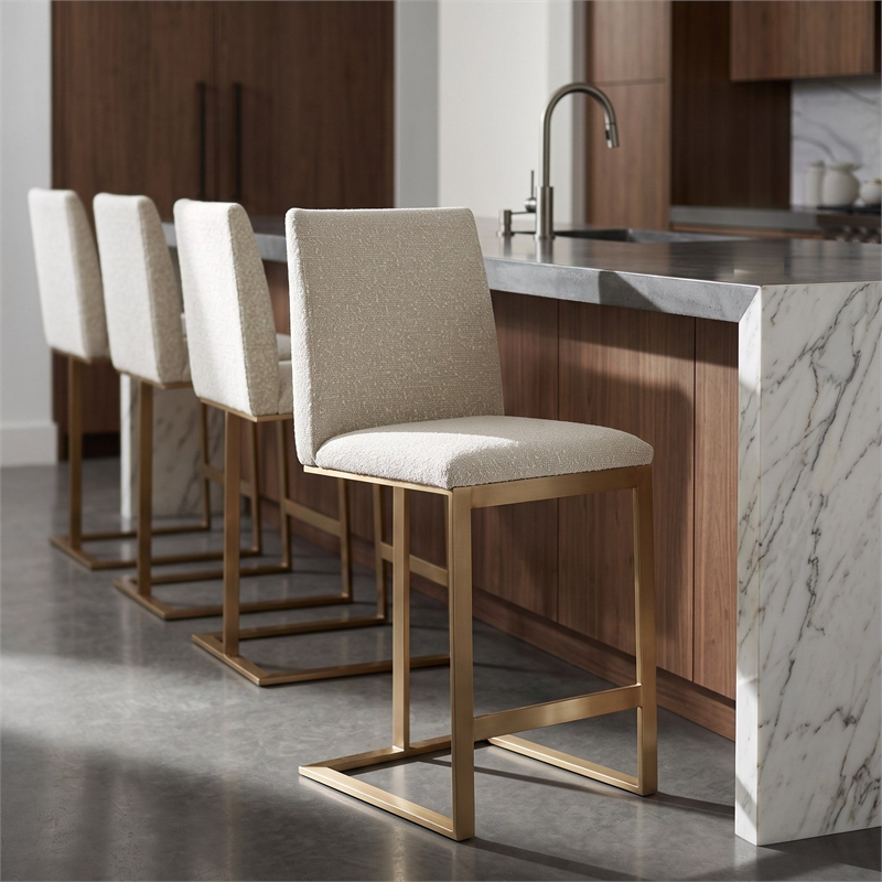 Frankie - Modern Off White Fabric & Antique Brass Counter Chair
