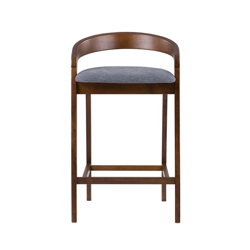 Vougler - Modern Gray Fabric & Walnut Counter Chair (Set of 2)