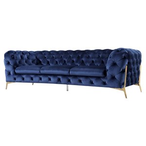 Divani Casa Sheila Transitional Fabric & Metal Upholstered Sofa in Blue/Gold
