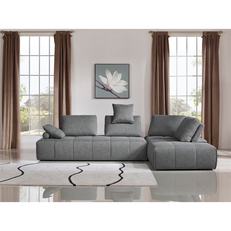 divani casa edgar modern fabric upholstered modular sectional sofa in gray