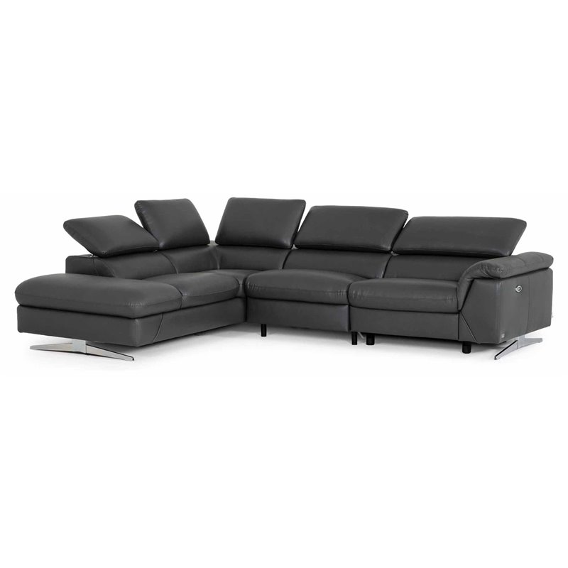 Divani Casa Maine Eco Leather Left Facing Sectional Sofa w/ Recliner in Gray