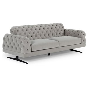 divani casa sepulveda modern velvet & metal upholstered sofa in gray/black