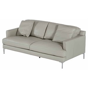 Divani Casa Janina Modern Leather & Metal Upholstered Sofa in Light Gray