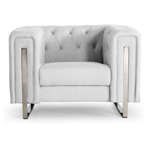 divani casa salvia modern faux leather & stainless steel accent chair in white