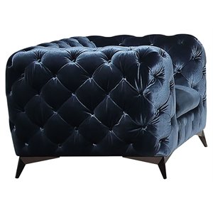 divani casa delilah tufted button modern velvet & metal accent chair in blue