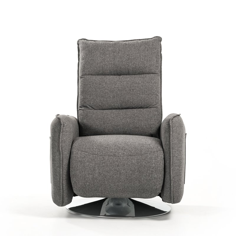 Divani Casa Fairfax Round Modern Polyester Fabric Recliner Chair in Gray