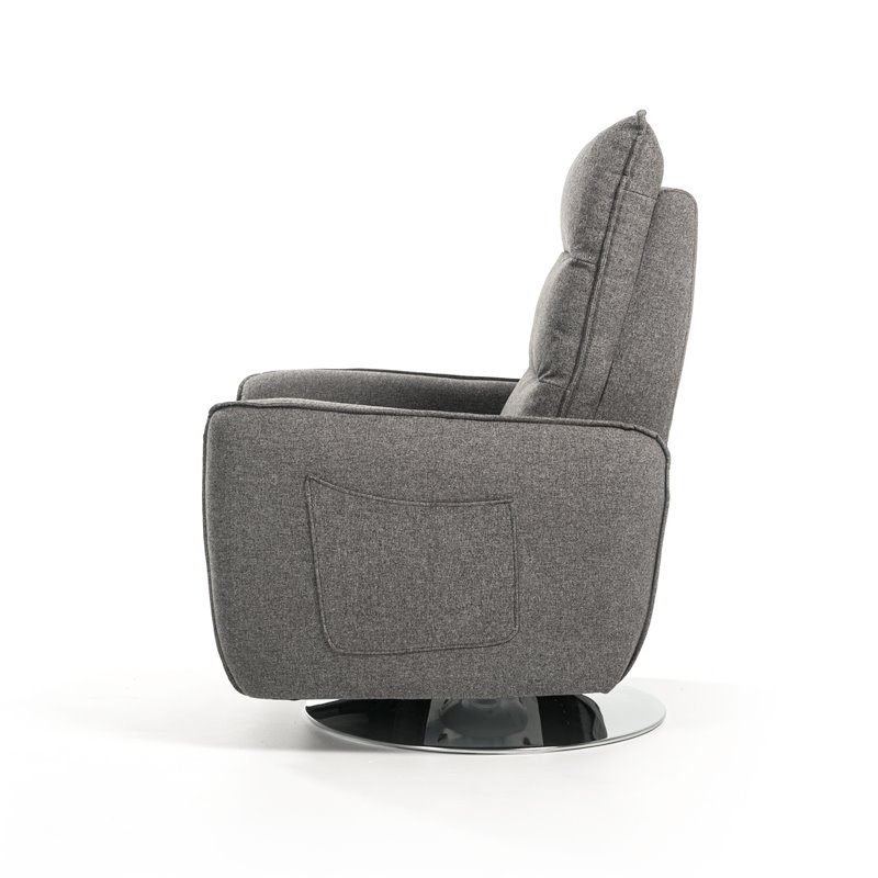 Divani Casa Fairfax Round Modern Polyester Fabric Recliner Chair in Gray