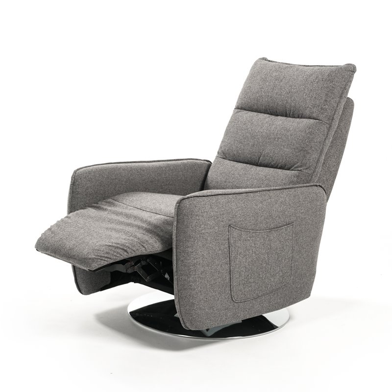 Divani Casa Fairfax Round Modern Polyester Fabric Recliner Chair in Gray