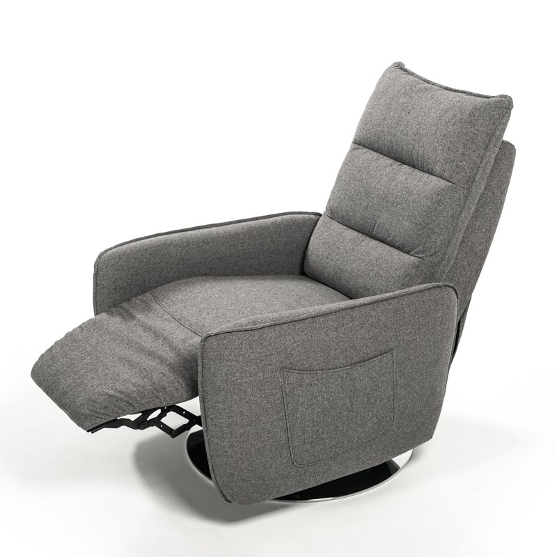 Divani Casa Fairfax Round Modern Polyester Fabric Recliner Chair in Gray