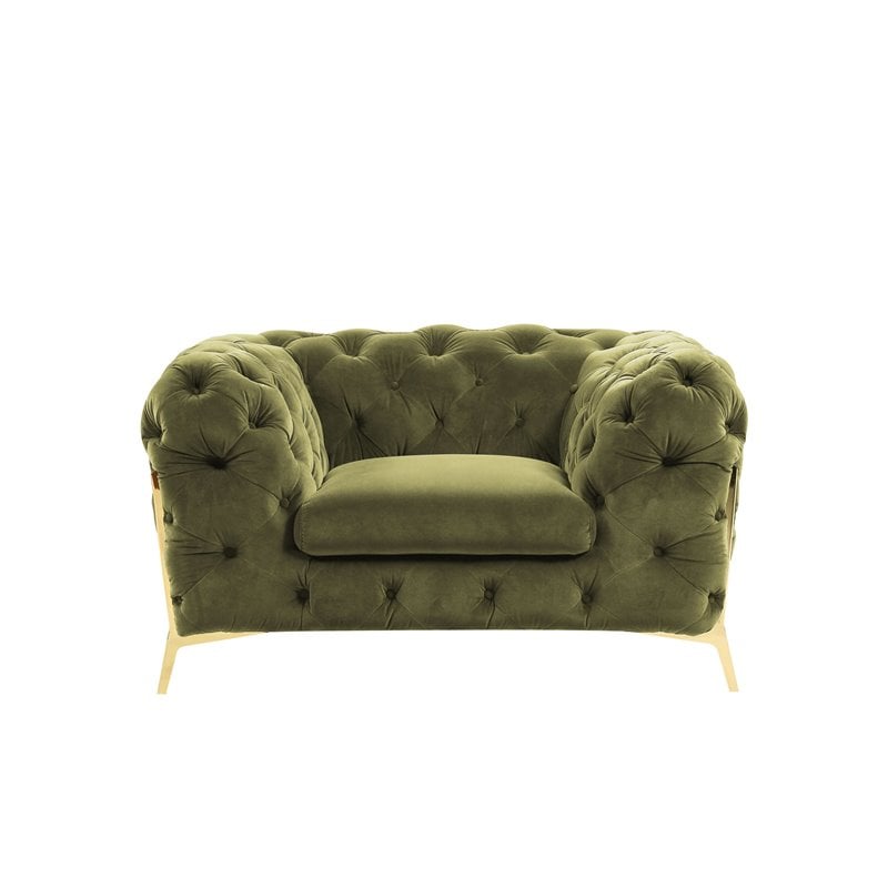 Divani Casa Sheila Transitional Fabric & Metal Accent Chair in Green/Gold