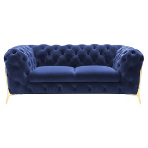divani casa sheila transitional fabric & metal upholstered loveseat in blue/gold
