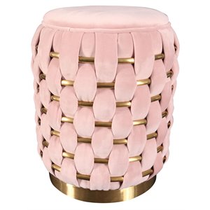 Divani Casa Meeker Velvet and Metal Upholstered Ottoman in Pink/Gold