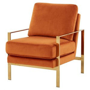 divani casa bayside modern fabric & stainless steel accent chair in orange/gold
