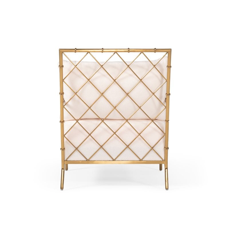 Divani Casa Ignacio Velvet & Stainless Steel Accent Chair in White/Gold