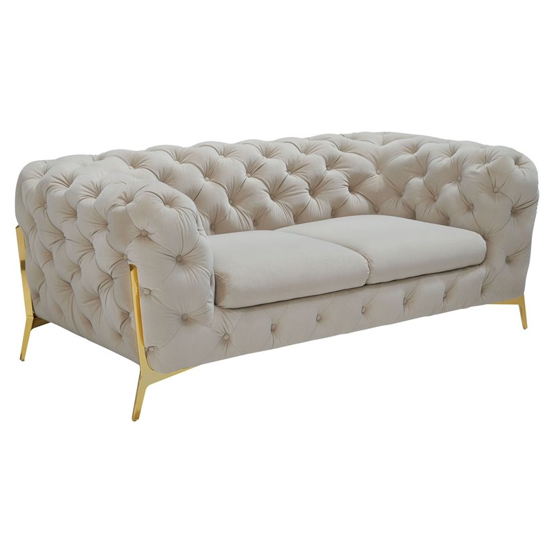Divani Casa Sheila Transitional Fabric & Velvet Upholstered Loveseat in Beige