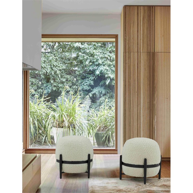 Divani Casa Fouston Contemporary Sherpa Fabric Upholstered Ottoman in White