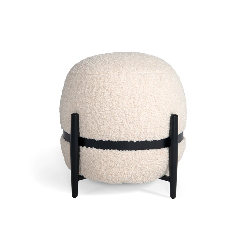 Divani Casa Fouston Contemporary Sherpa Fabric Upholstered Ottoman in White