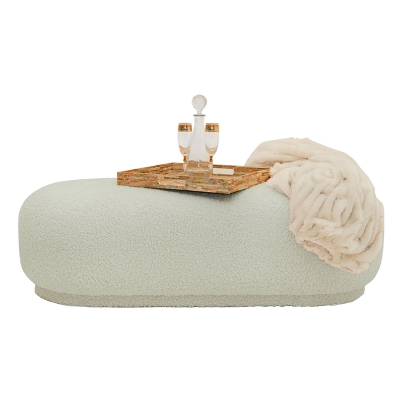 Divani Casa Kael Contemporary Sherpa Fabric Upholstered Ottoman in White