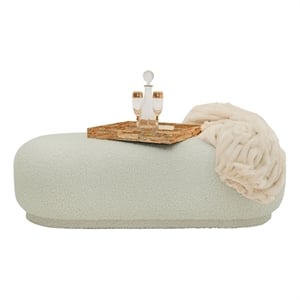 Divani Casa Kael Contemporary Sherpa Fabric Upholstered Ottoman in White