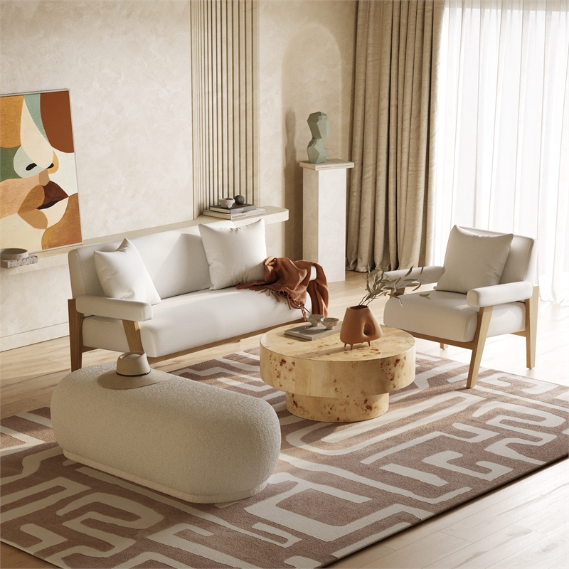 Divani Casa Kael Contemporary Sherpa Fabric Upholstered Ottoman in White