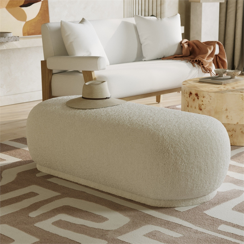 Divani Casa Kael Contemporary Sherpa Fabric Upholstered Ottoman in White
