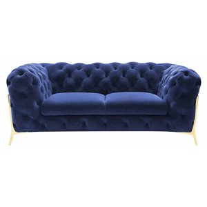divani casa quincey transitional fabric & velvet upholstered loveseat in blue