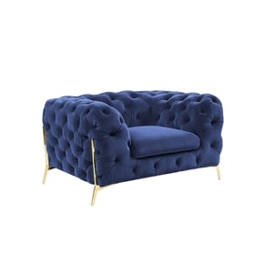 Divani Casa Quincey Transitional Velvet Upholstered Accent Chair in Blue
