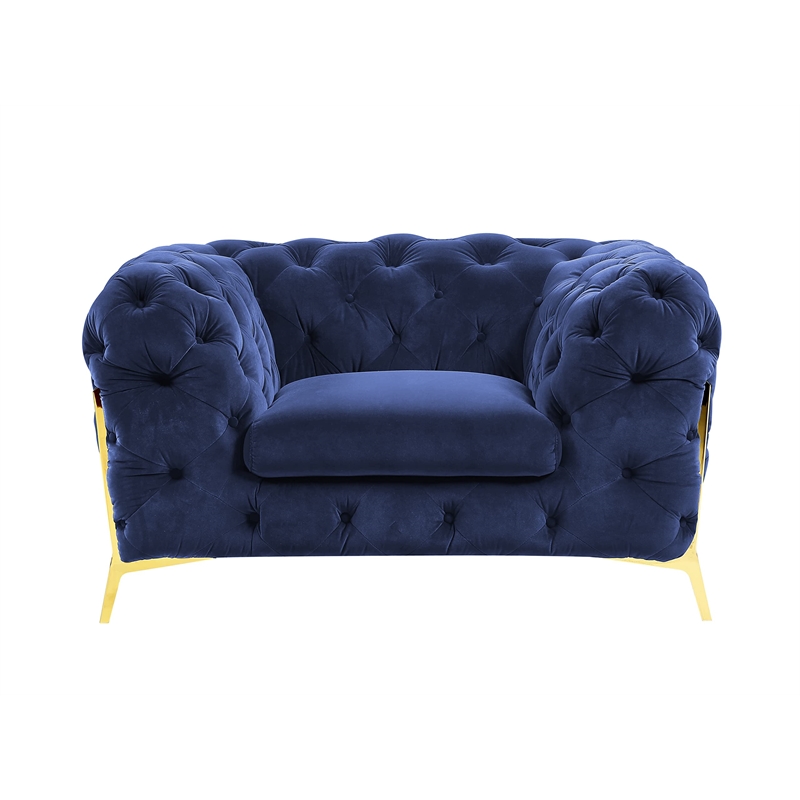 Divani Casa Quincey Transitional Velvet Upholstered Accent Chair in Blue