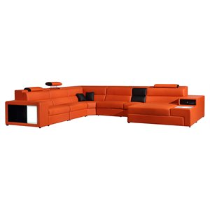 divani casa polaris contemporary bonded leather sectional sofa w/ light - orange