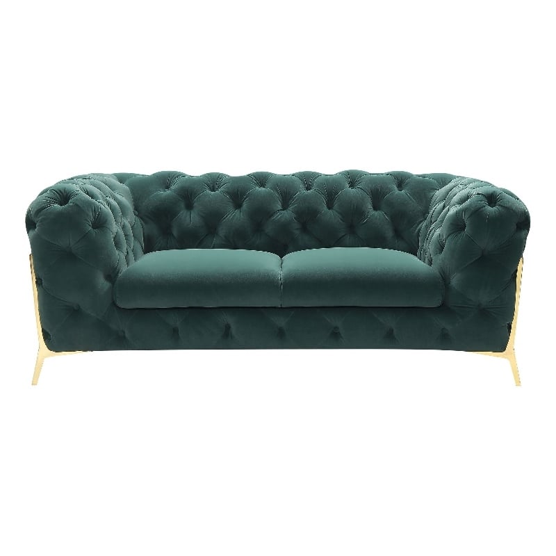 Divani Casa Sheila Transitional Velour Fabric Upholstered Loveseat Emerald Green