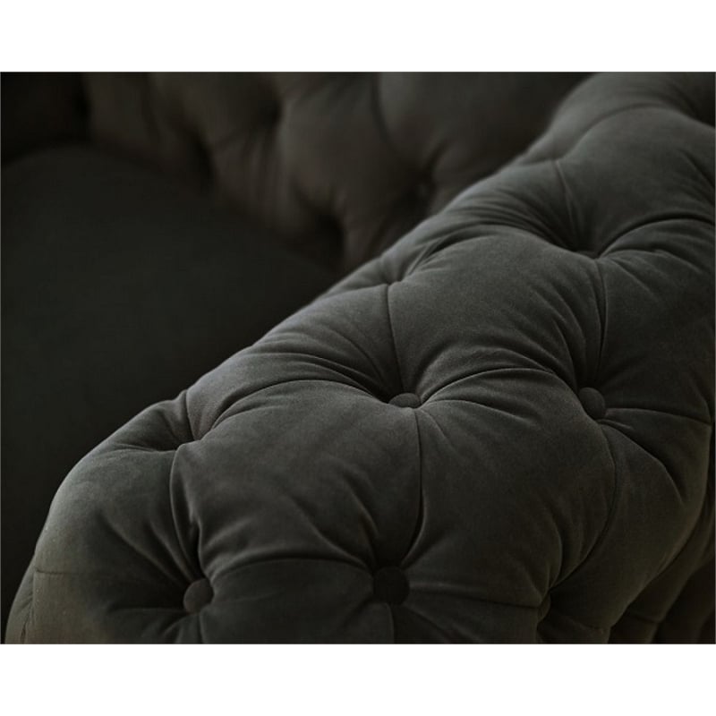 Divani Casa Sheila Velour Fabric Upholstered Loveseat in Dark Gray/Gold Legs