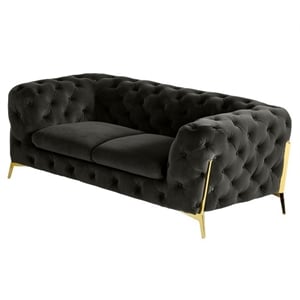Divani Casa Sheila Velour Fabric Upholstered Loveseat in Dark Gray/Gold Legs