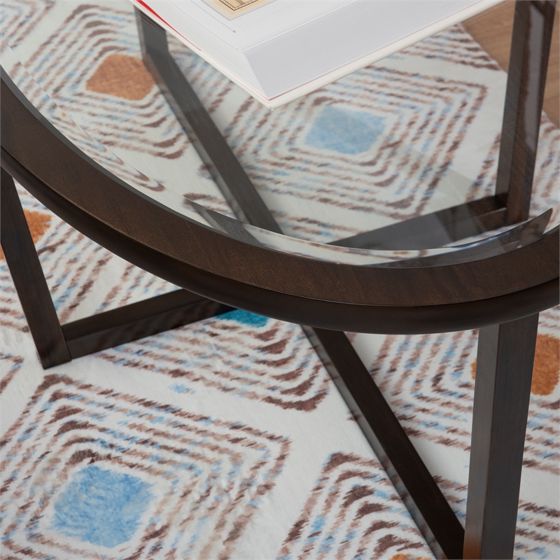 Hoesphere Furniture 3-Piece Wood Coffee & End Table Set with Glass Top in Brown