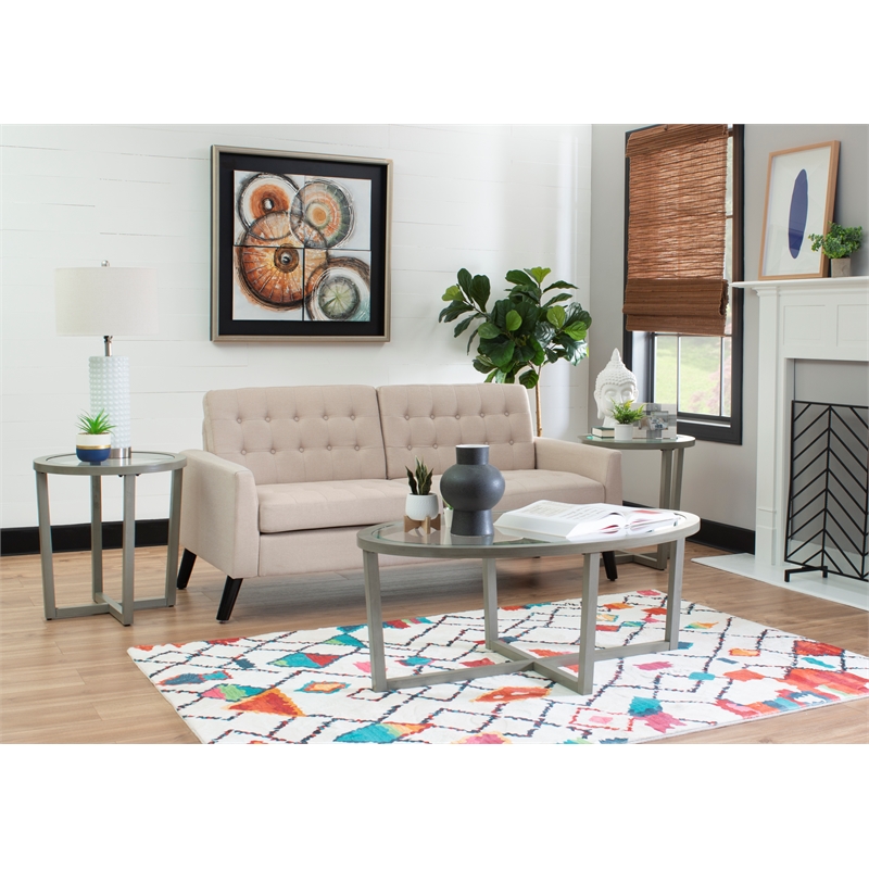 Hoesphere Furniture 3-Piece Wood Coffee & End Table Set with Glass Top in Silver