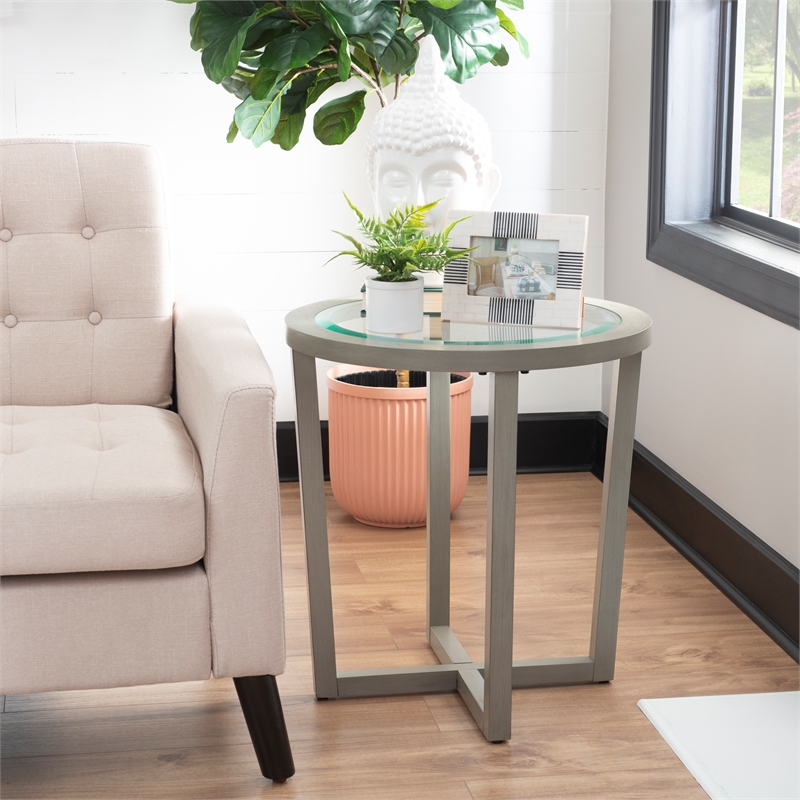 Hoesphere Furniture 3-Piece Wood Coffee & End Table Set with Glass Top in Silver