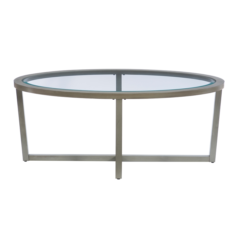 Hoesphere Furniture 3-Piece Wood Coffee & End Table Set with Glass Top in Silver