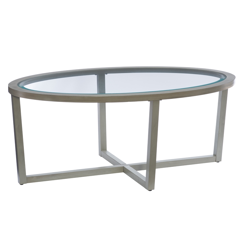 Hoesphere Furniture 3-Piece Wood Coffee & End Table Set with Glass Top in Silver