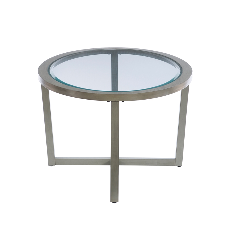 Hoesphere Furniture 3-Piece Wood Coffee & End Table Set with Glass Top in Silver