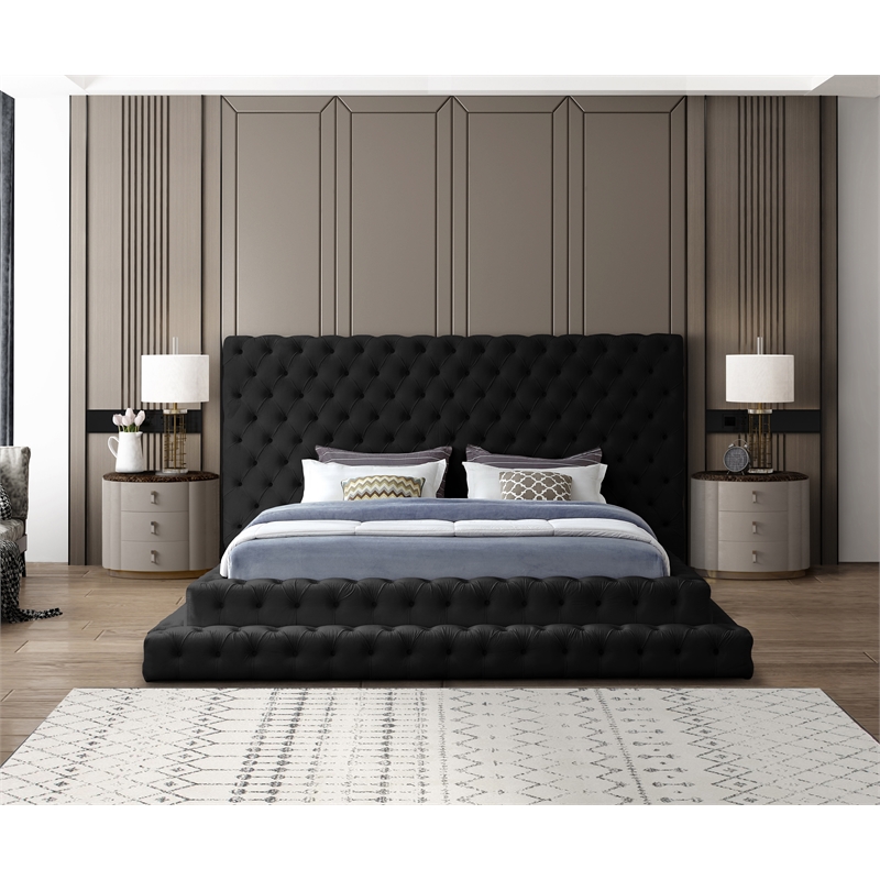 Homesphere Furniture Contemporary Black Finish Velvet King Bed