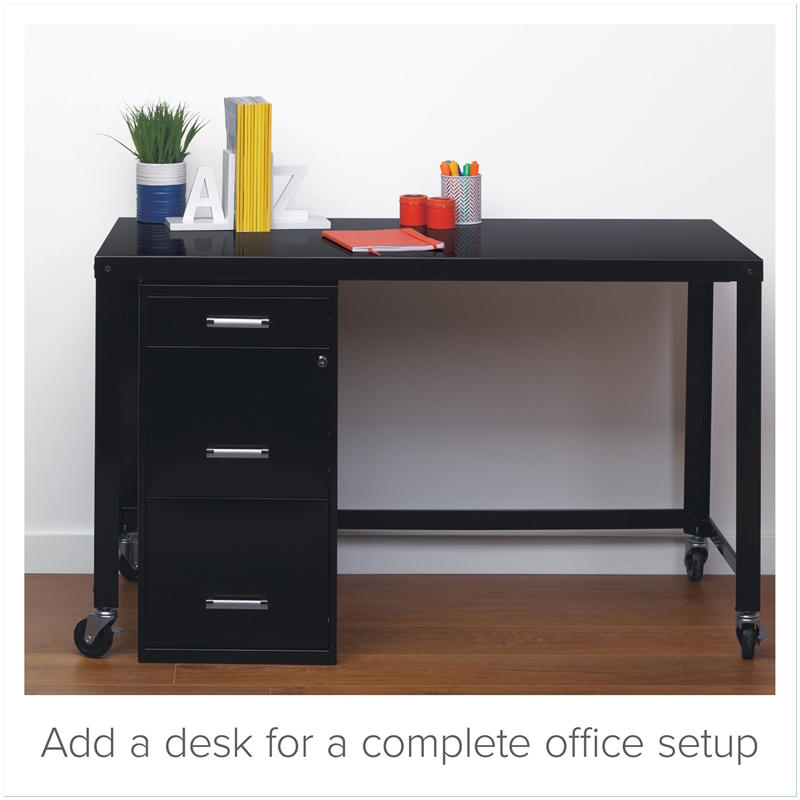 Homesphere Furniture 3 Drawer Metal File Cabinet with Pencil Drawer Black