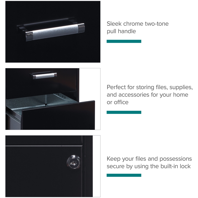 Homesphere Furniture 3 Drawer Metal File Cabinet with Pencil Drawer Black