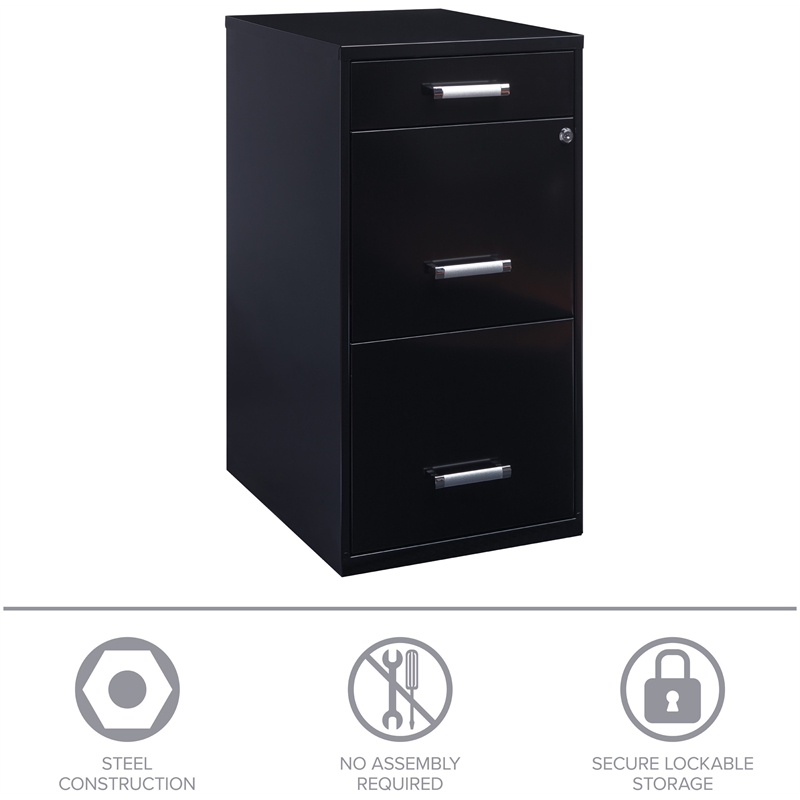 Homesphere Furniture 3 Drawer Metal File Cabinet with Pencil Drawer Black