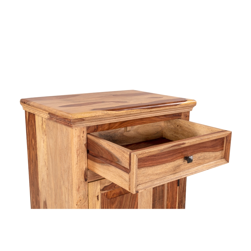 Homesphere Furniture Solid Sheesham Wood Nightstand with Drawer and Door.