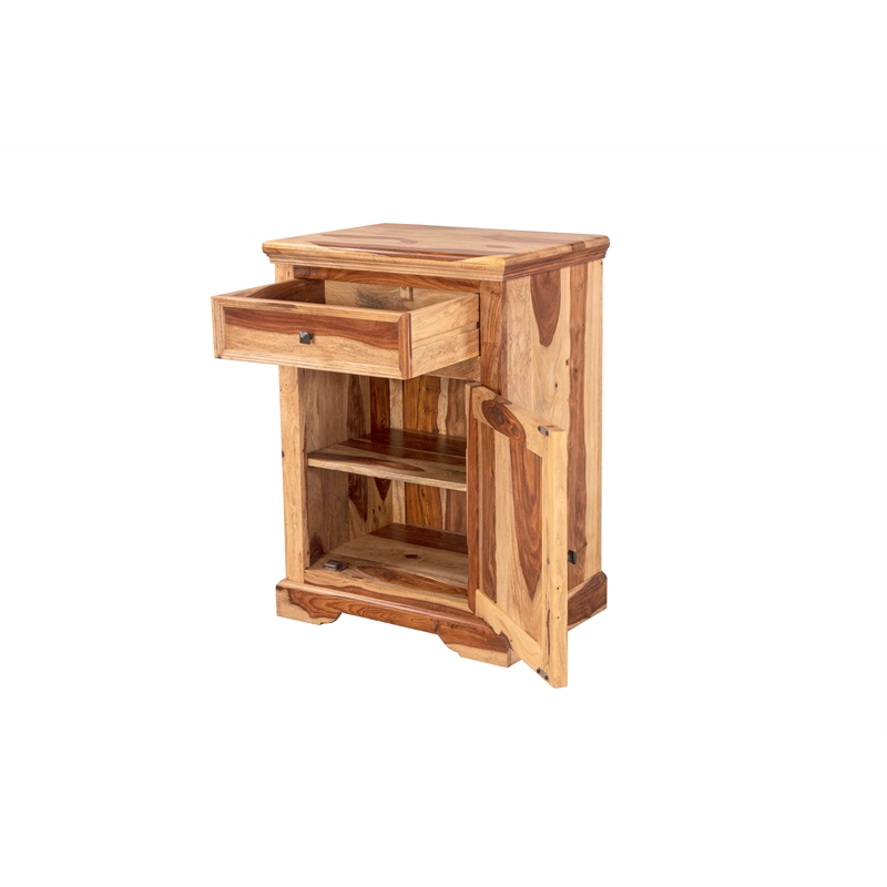 Homesphere Furniture Solid Sheesham Wood Nightstand with Drawer and Door.