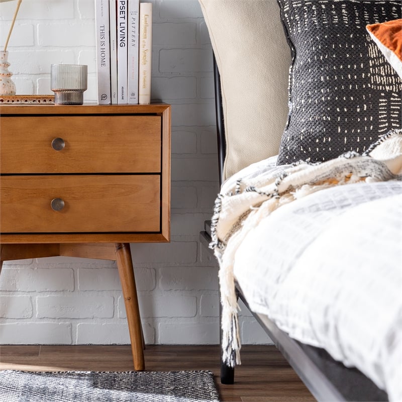 Homesphere Furniture Mid-Century 2 Drawer Solid Wood Nightstand in Caramel