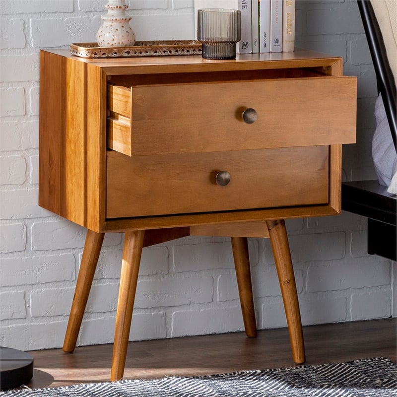 Homesphere Furniture Mid-Century 2 Drawer Solid Wood Nightstand in Caramel