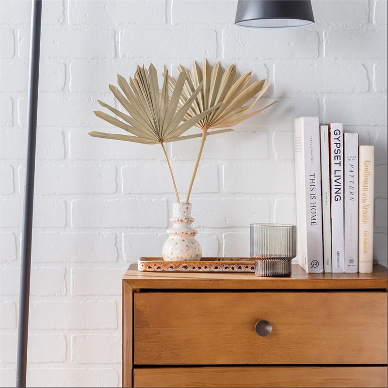 Homesphere Furniture Mid-Century 2 Drawer Solid Wood Nightstand in Caramel